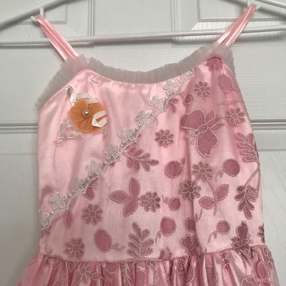 Pink Floral Butterfly Detail Dress Girl Size 10 Spaghetti Strap - Picture 4 of 8